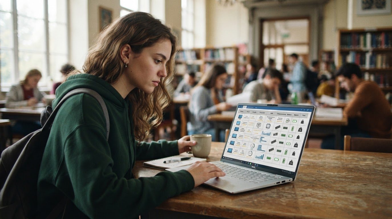 Pantalla de computador mostrando comparación de especificaciones entre varios modelos de notebooks